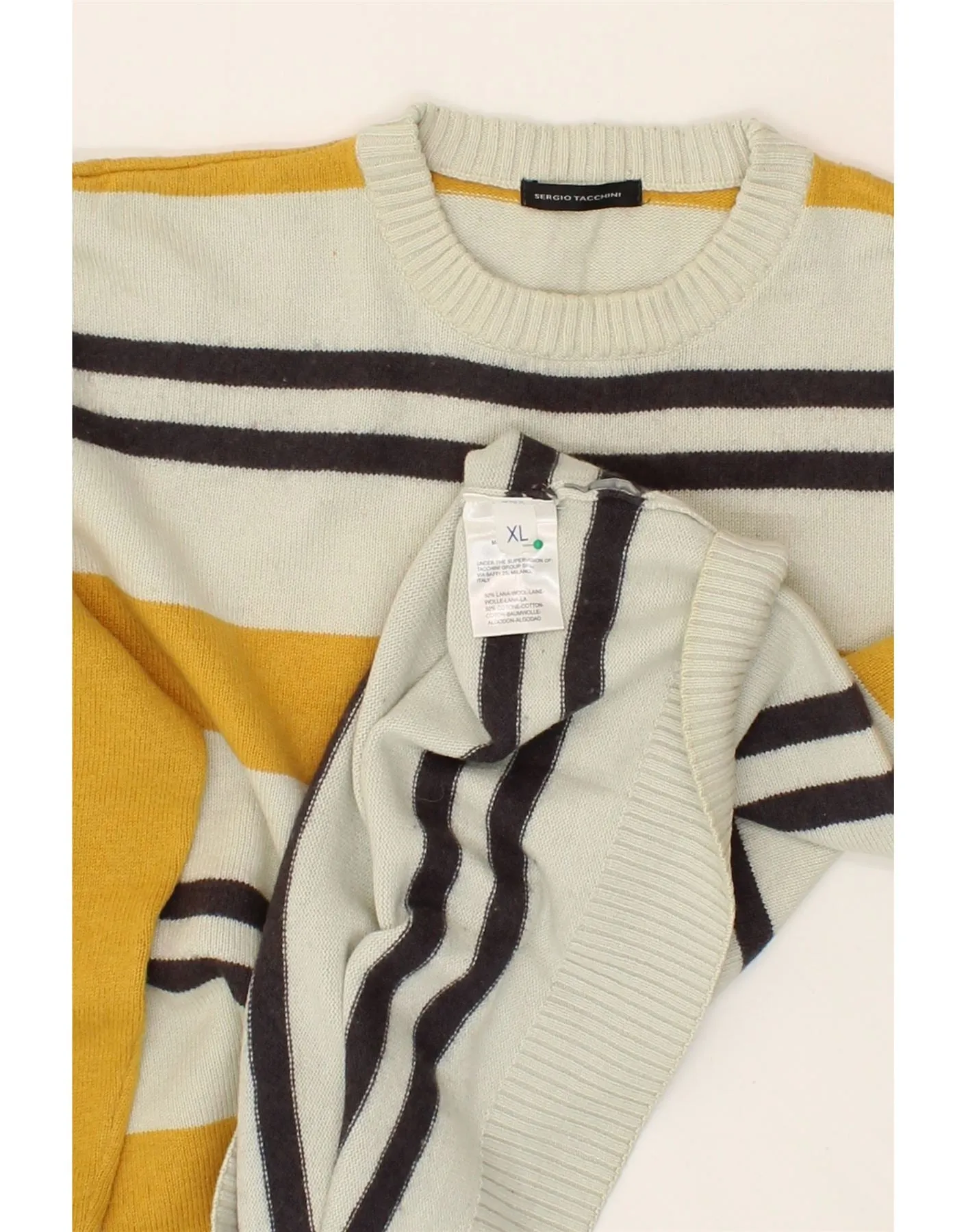 SERGIO TACCHINI Womens Crew Neck Jumper Sweater UK 18 XL Yellow Striped