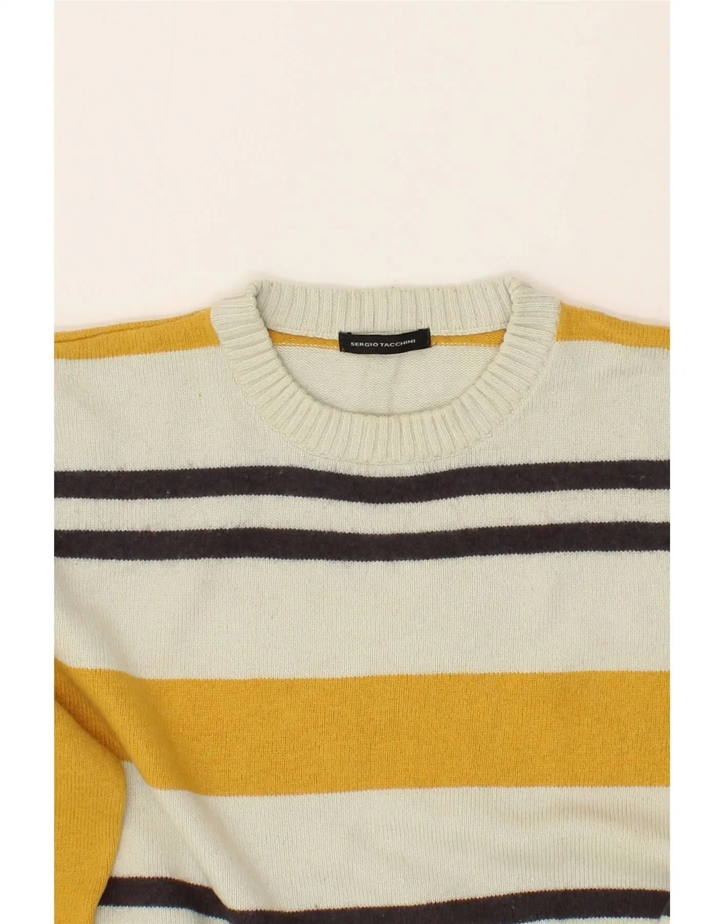 SERGIO TACCHINI Womens Crew Neck Jumper Sweater UK 18 XL Yellow Striped