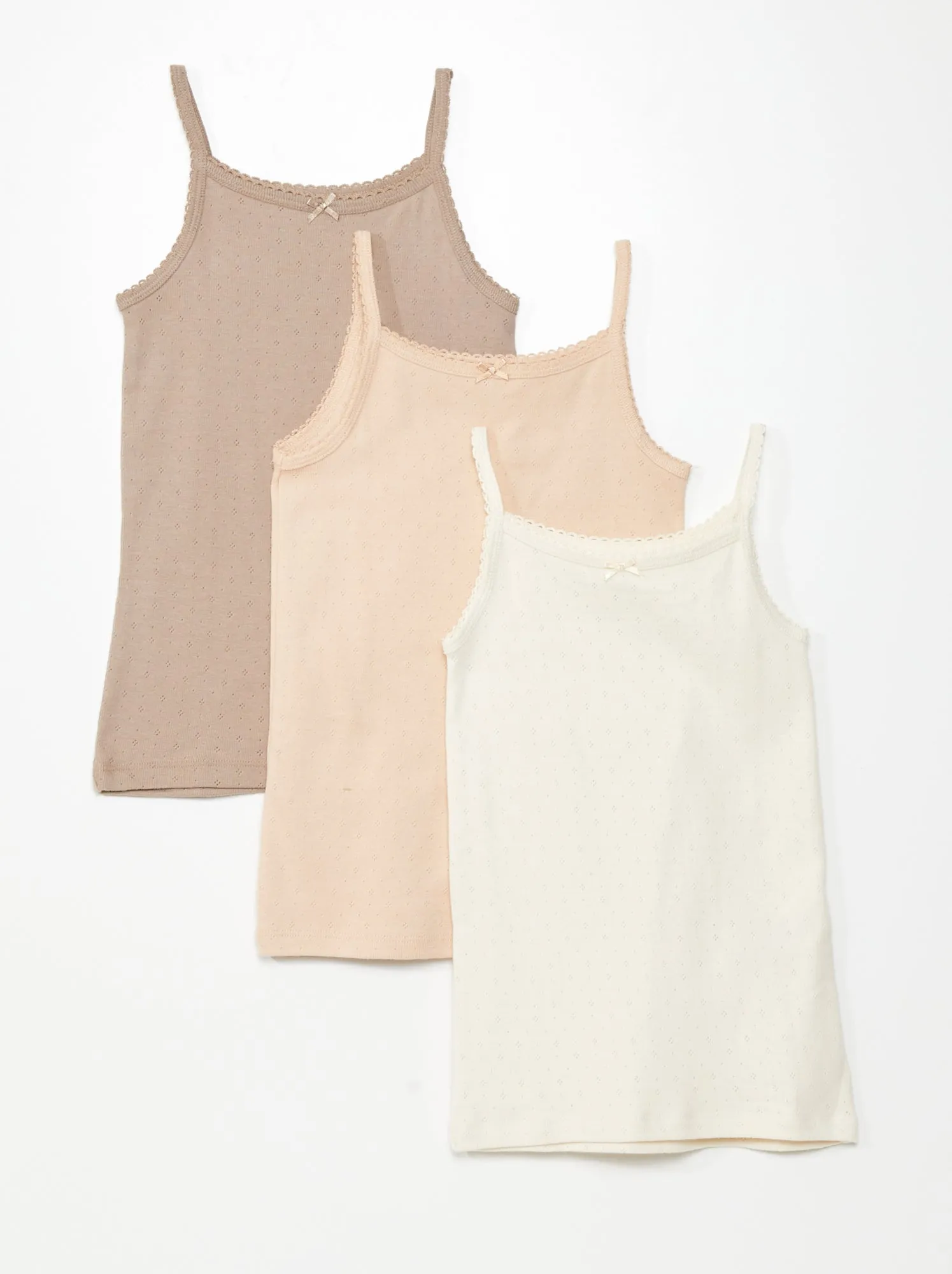 Set di 3 canotte in maglia pointelle - BEIGE