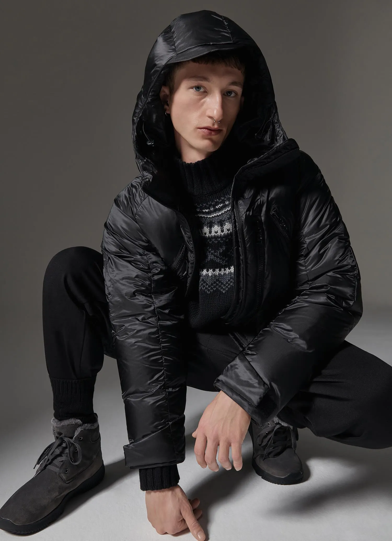 Solid-colour parka-style down jacket in mini rip-stop