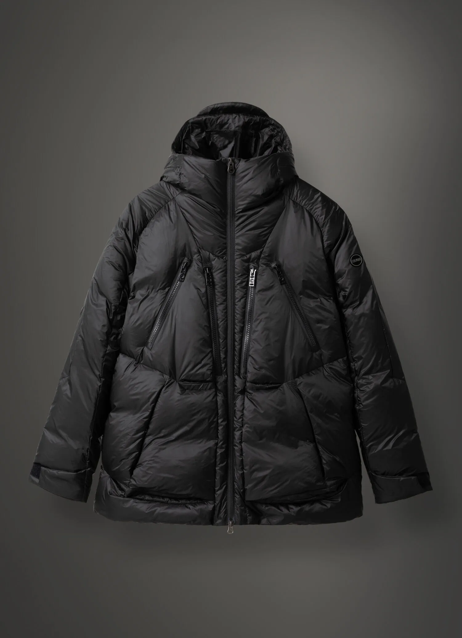 Solid-colour parka-style down jacket in mini rip-stop