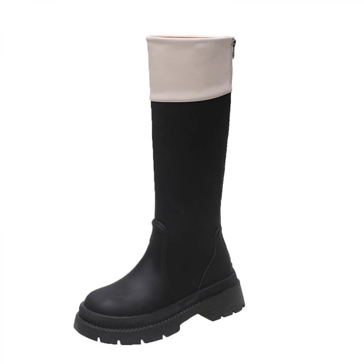 Stivali da combattimento robusti in pelle con plateau Stivali al ginocchio neri Perni Slip casual neri sulla passerella da strad