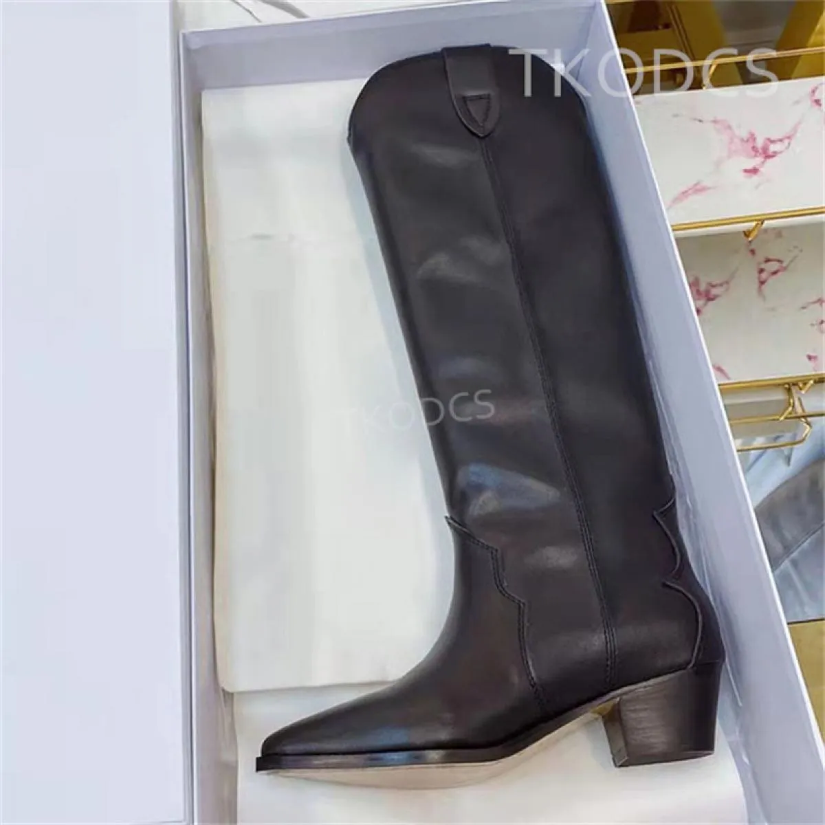 Stivali da cowboy lunghi occidentali di design di marca Stivali alti al ginocchio retrò in vera pelle da donna Punta a punta Sli