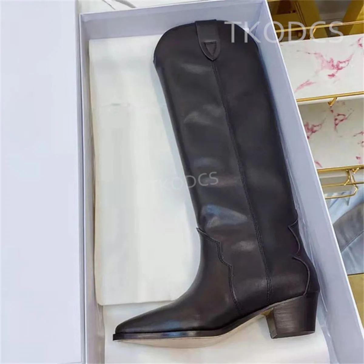 Stivali da cowboy lunghi occidentali di design di marca Stivali alti al ginocchio retrò in vera pelle da donna Punta a punta Sli