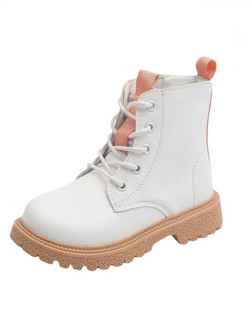 Stivali Martin alla moda per ragazze Stivali centrali per bambini con cerniera laterale in bianco e nero Stivali casual con suol
