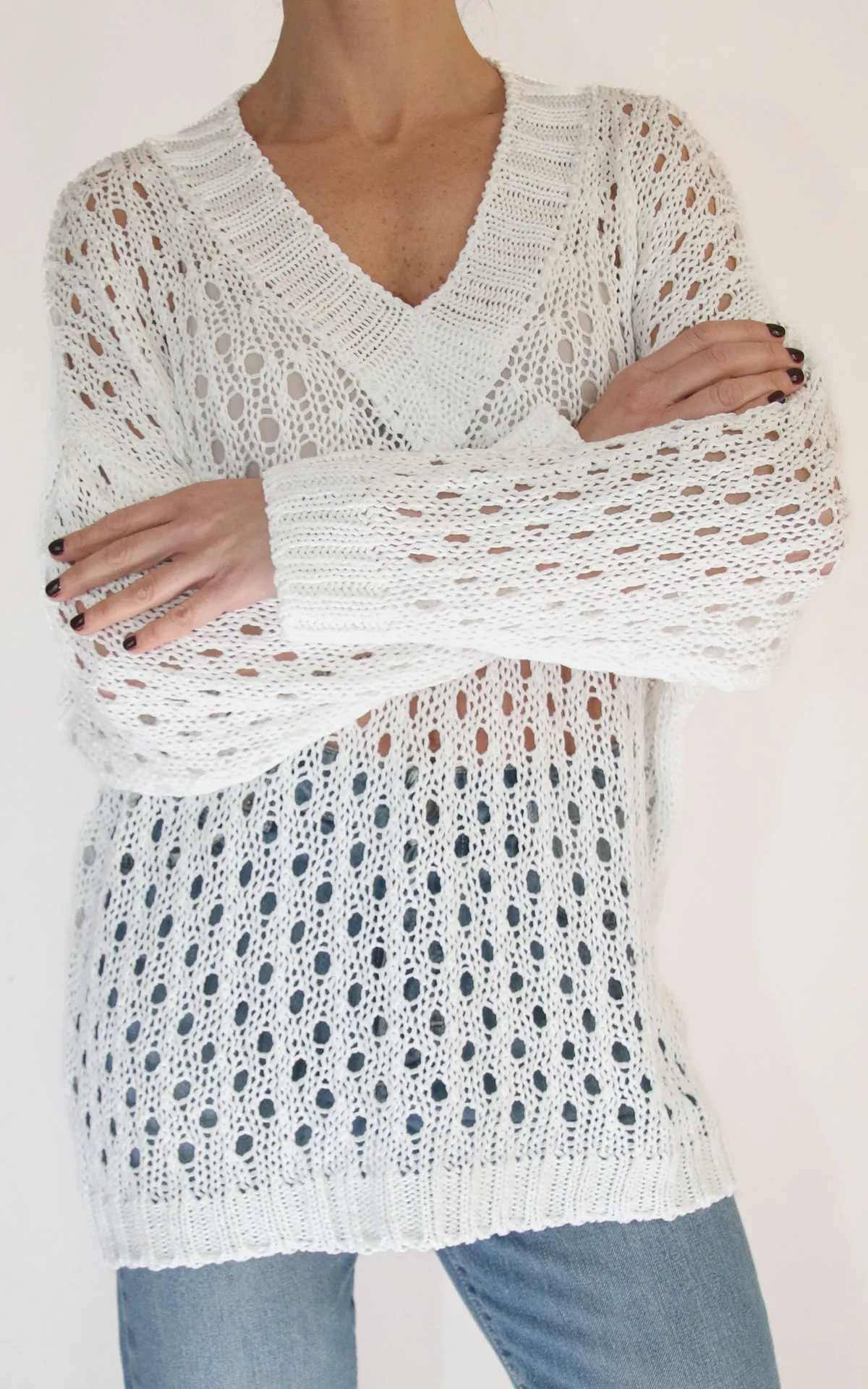 Susymix – Maglia traforata scollo V – Latte
