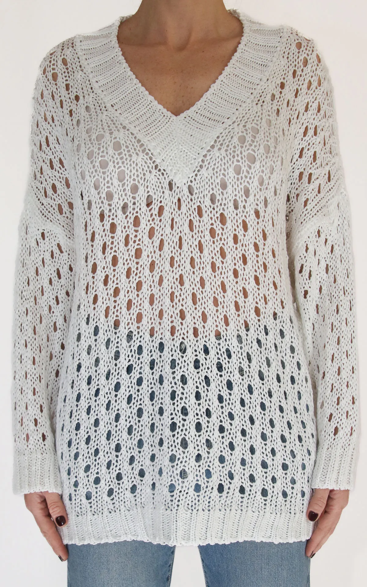 Susymix – Maglia traforata scollo V – Latte