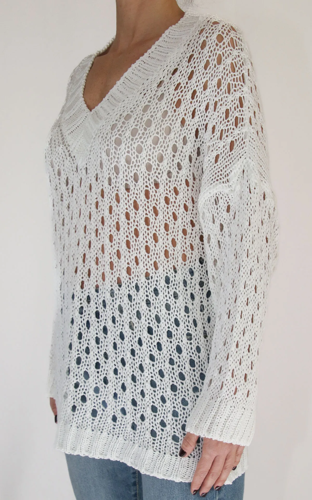 Susymix – Maglia traforata scollo V – Latte
