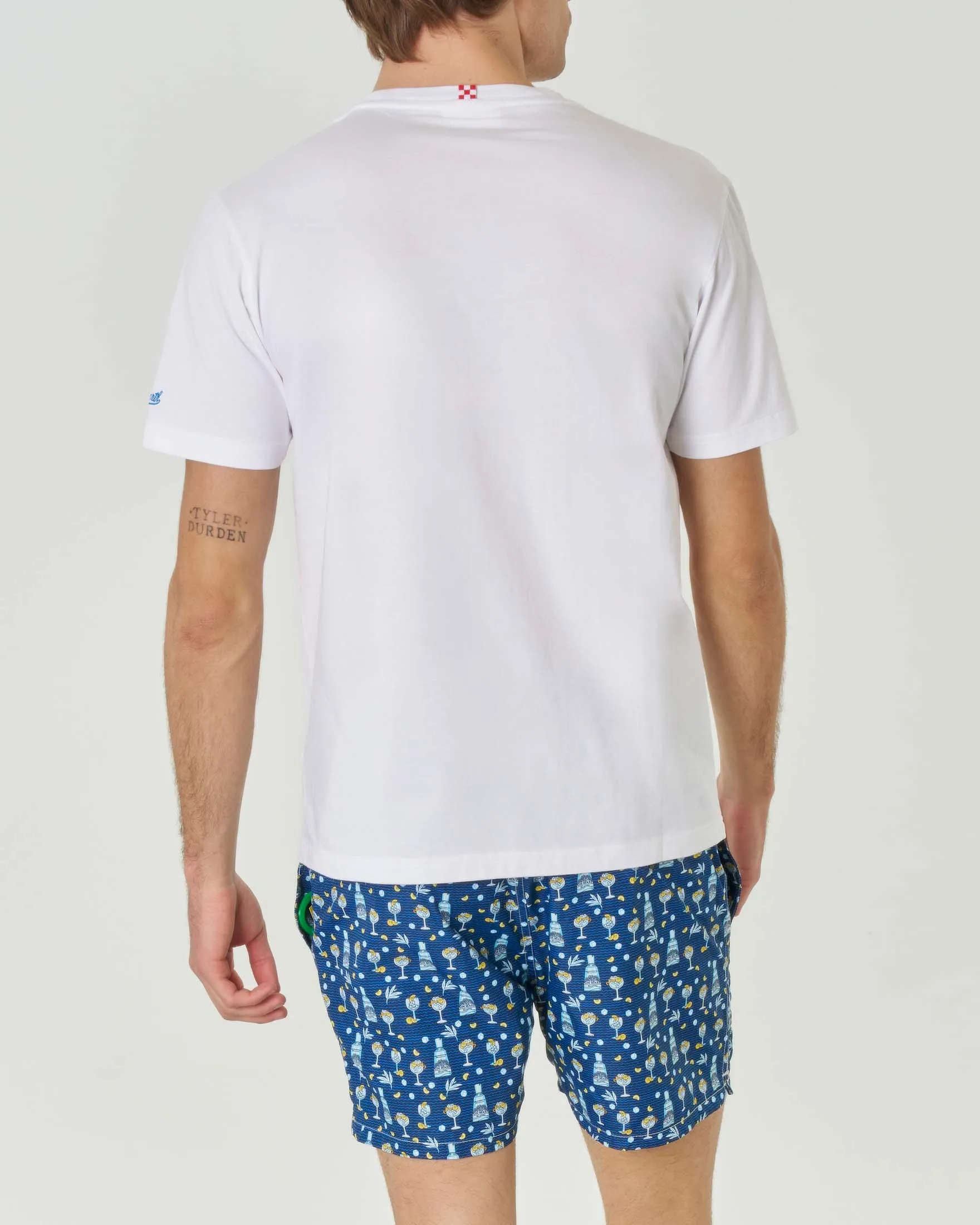 T-shirt bianca mezza manica in cotone con ricamo Gente di Mare sul petto