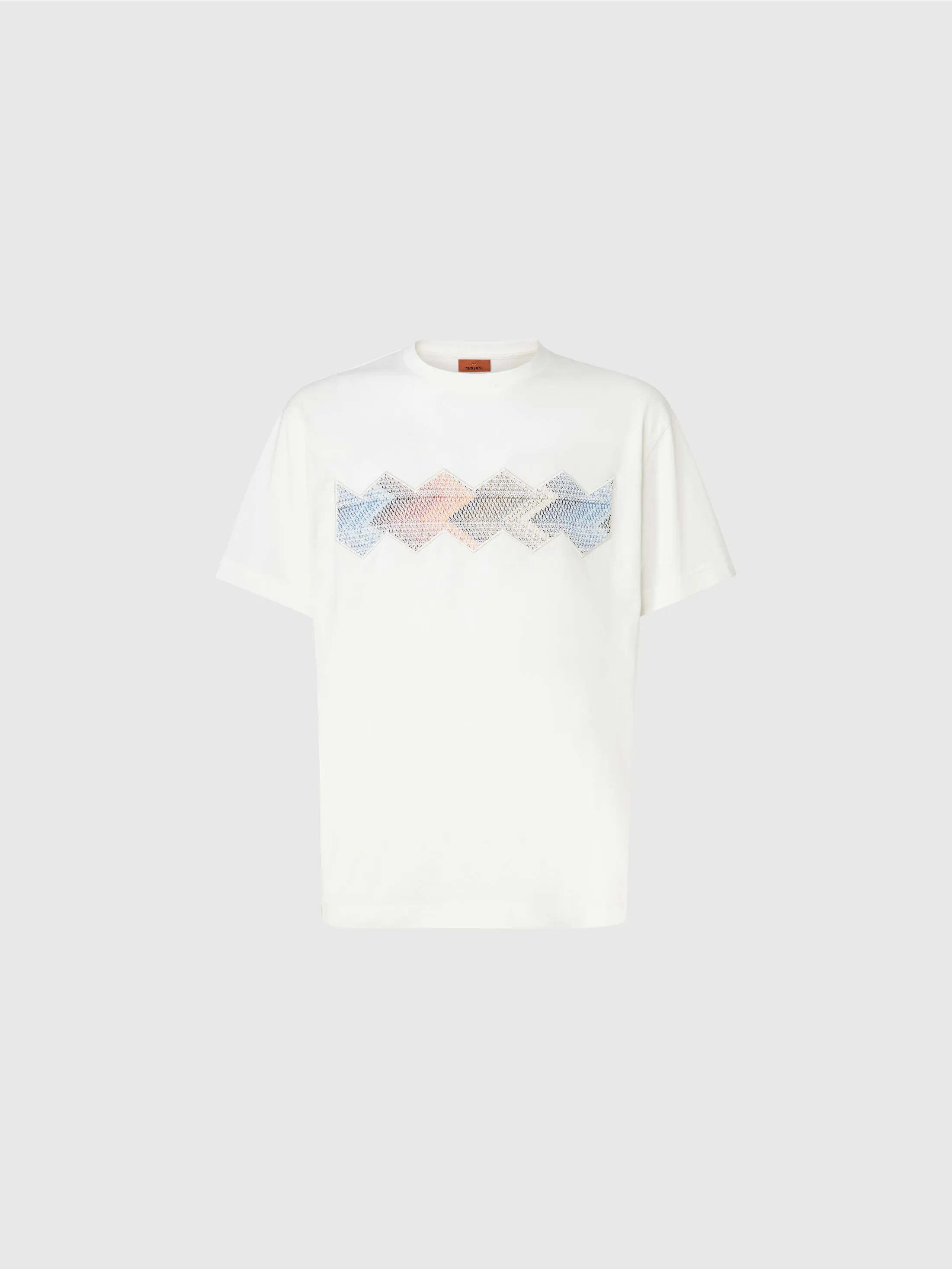 T-shirt girocollo in cotone con inserto zig zag sfumato
