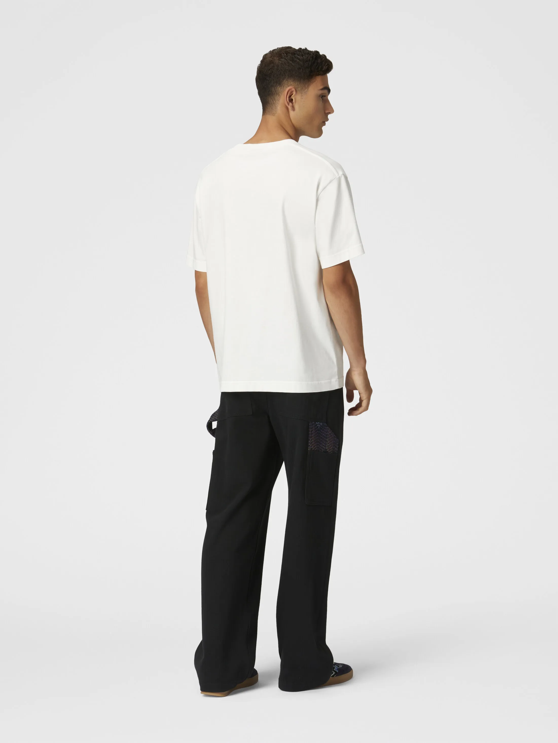 T-shirt girocollo in cotone con inserto zig zag sfumato