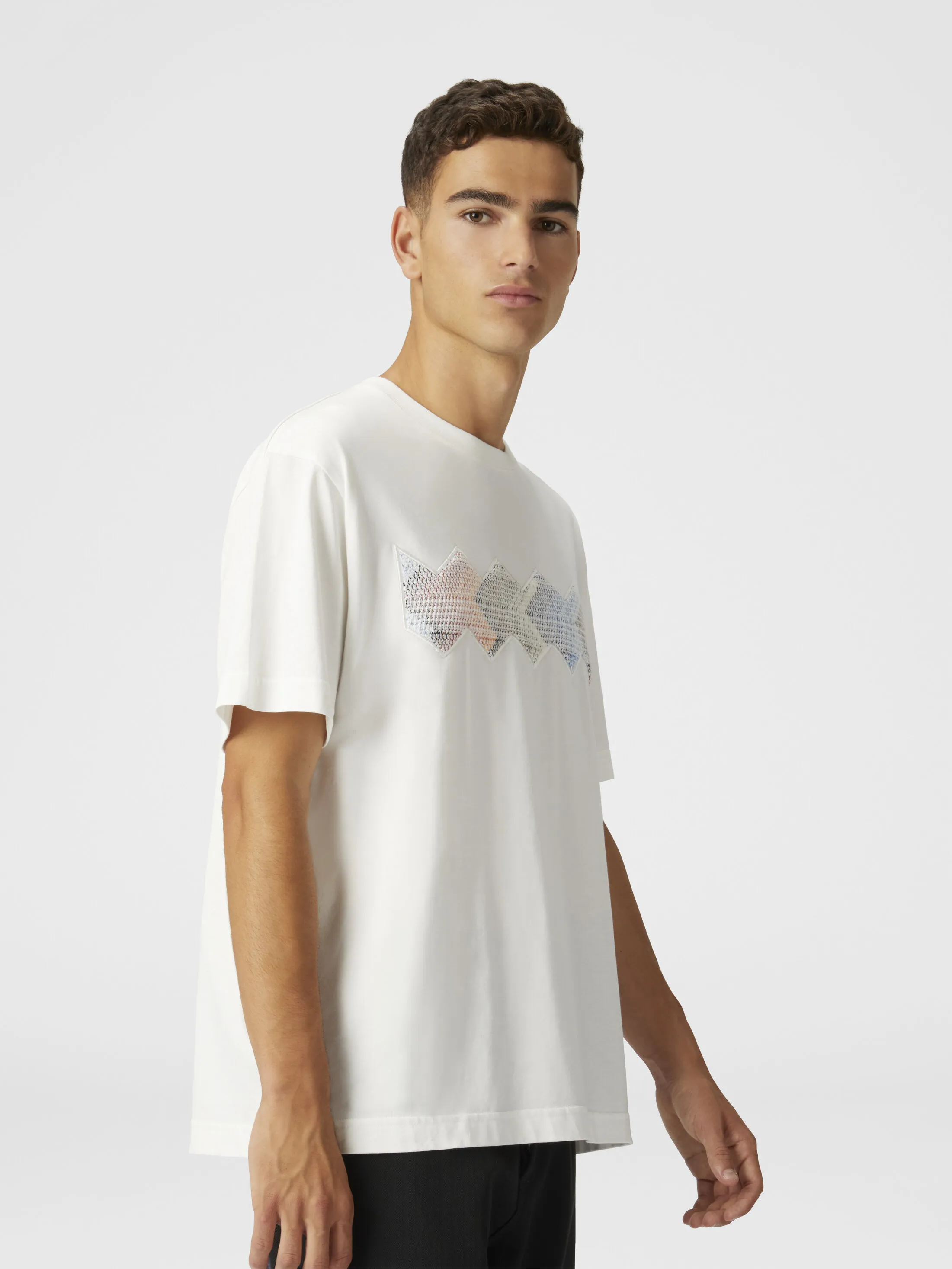 T-shirt girocollo in cotone con inserto zig zag sfumato