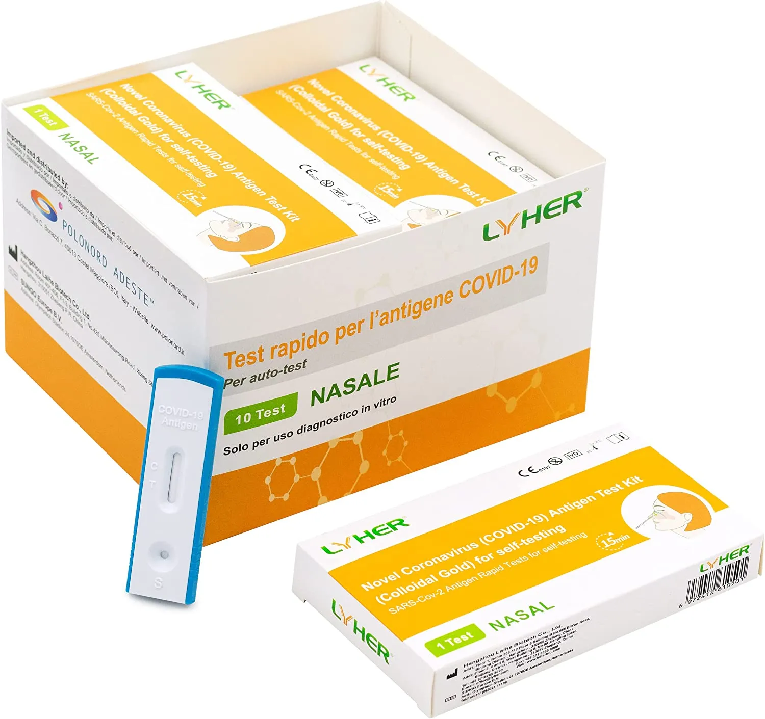 Tamponi Rapidi Nasali Covid 19 Confezione da 10 Inscatolati Singolarmente. Risultato in 15 Minuti con un Test Kit per l'Antigene