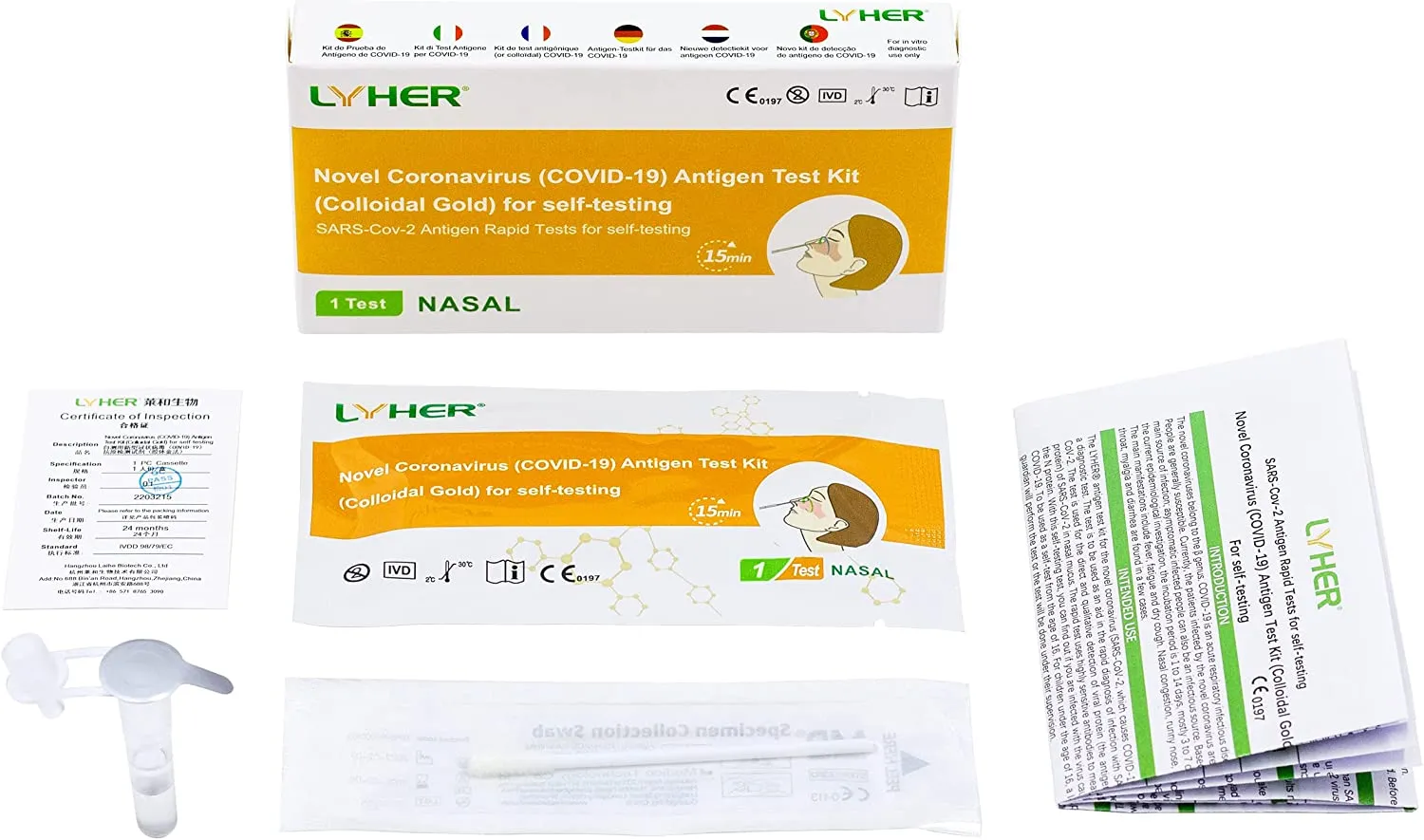 Tamponi Rapidi Nasali Covid 19 Confezione da 10 Inscatolati Singolarmente. Risultato in 15 Minuti con un Test Kit per l'Antigene