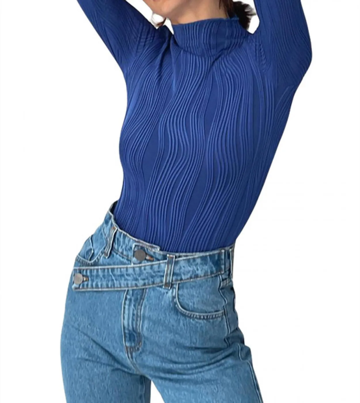 Tetyseysh Top a maniche lunghe da donna slim fit Camicia base jacquard a trama irregolare Camicetta mezzo collo alto per lautun