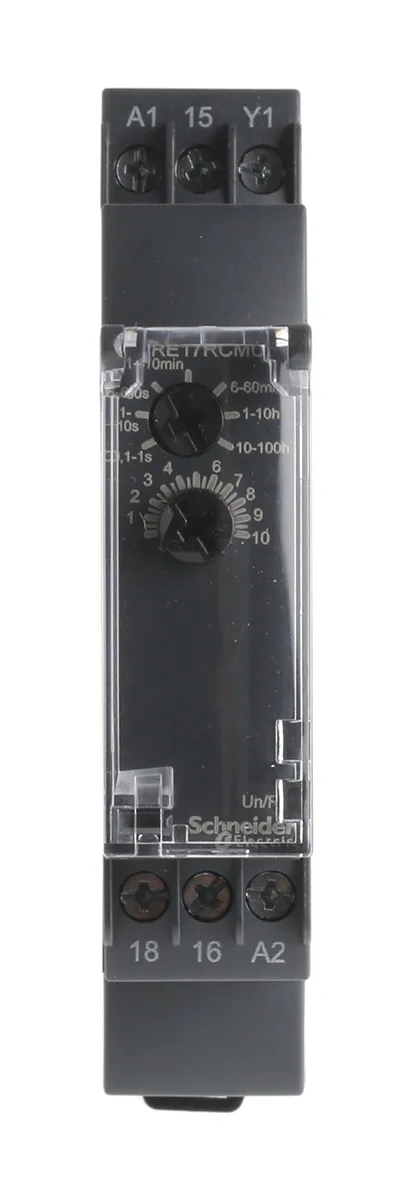 Timer Relay Schneider Electric, intervallo 0.1 s → 100h, 2 poli, SPDT, Guida DIN