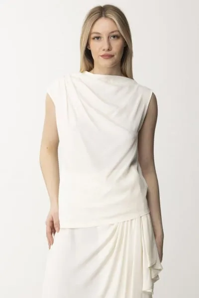 Top con pieghe asimmetrico Maika Ivory
