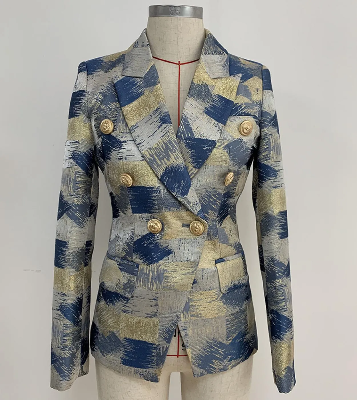 Top Quality Elegante 2022 Designer Blazer Womens Lion Bottoni Doppio Petto Colo Block Jacquard Blazer Giacca Esterno We