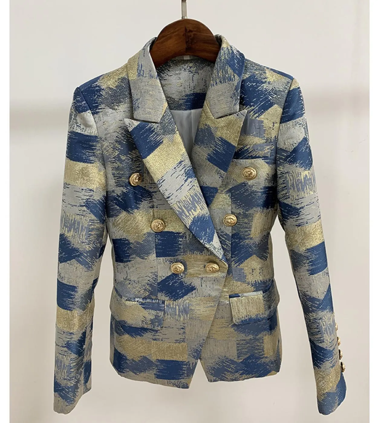 Top Quality Elegante 2022 Designer Blazer Womens Lion Bottoni Doppio Petto Colo Block Jacquard Blazer Giacca Esterno We