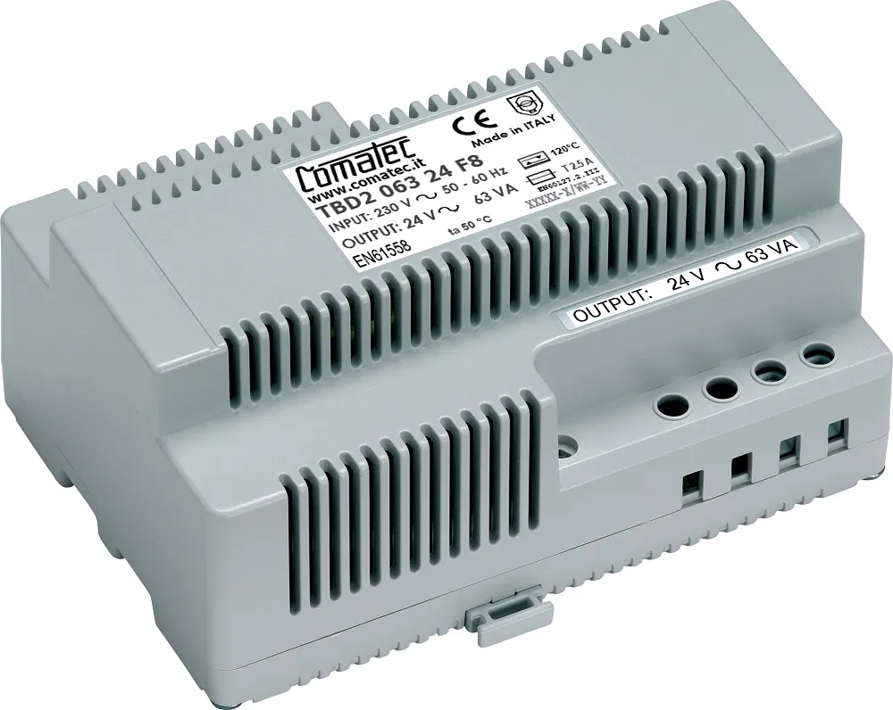 Trasformatore guida DIN Comatec, secondario 24V ca, 63VA, 1 uscita