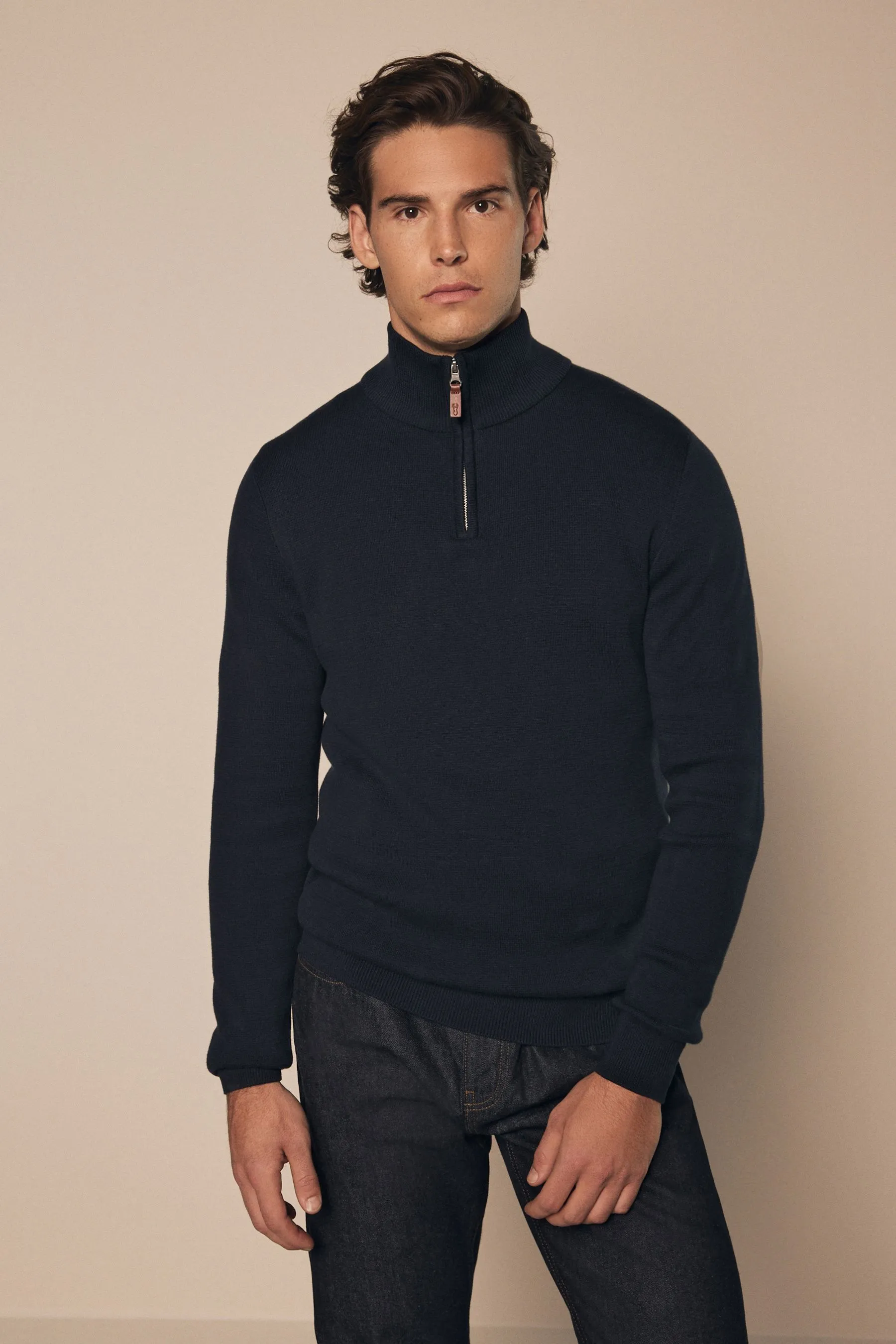 Vestibilità regolare 100% Cotton Premium Zip Neck Maglione    