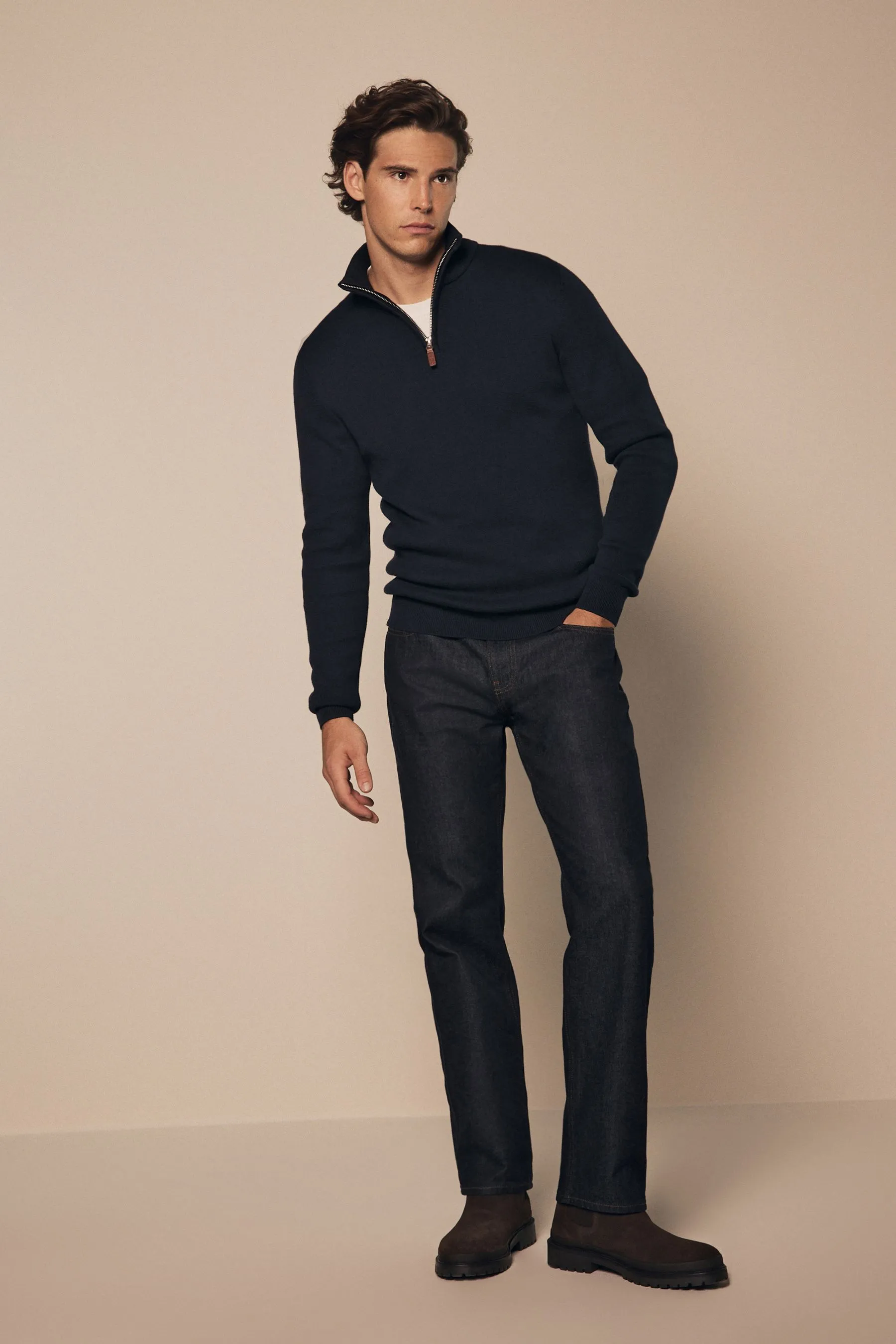 Vestibilità regolare 100% Cotton Premium Zip Neck Maglione    