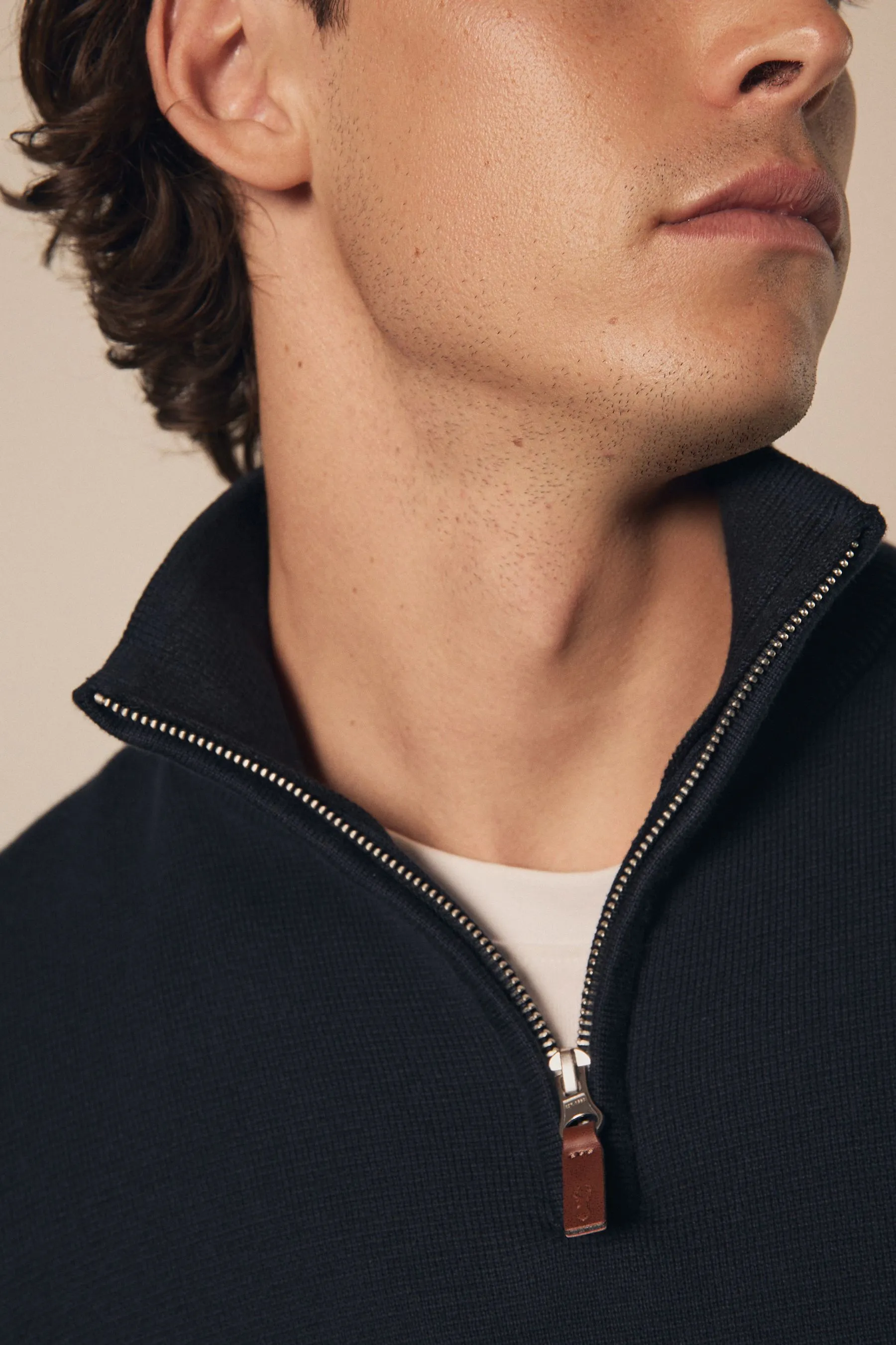 Vestibilità regolare 100% Cotton Premium Zip Neck Maglione    