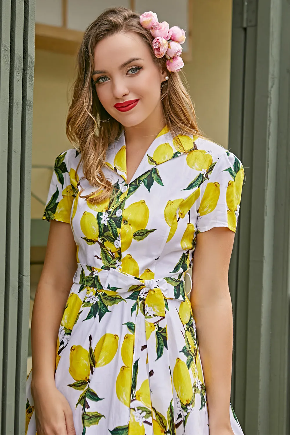 Vintage Lemon Print Vestiti Anni 50 Abito Swing