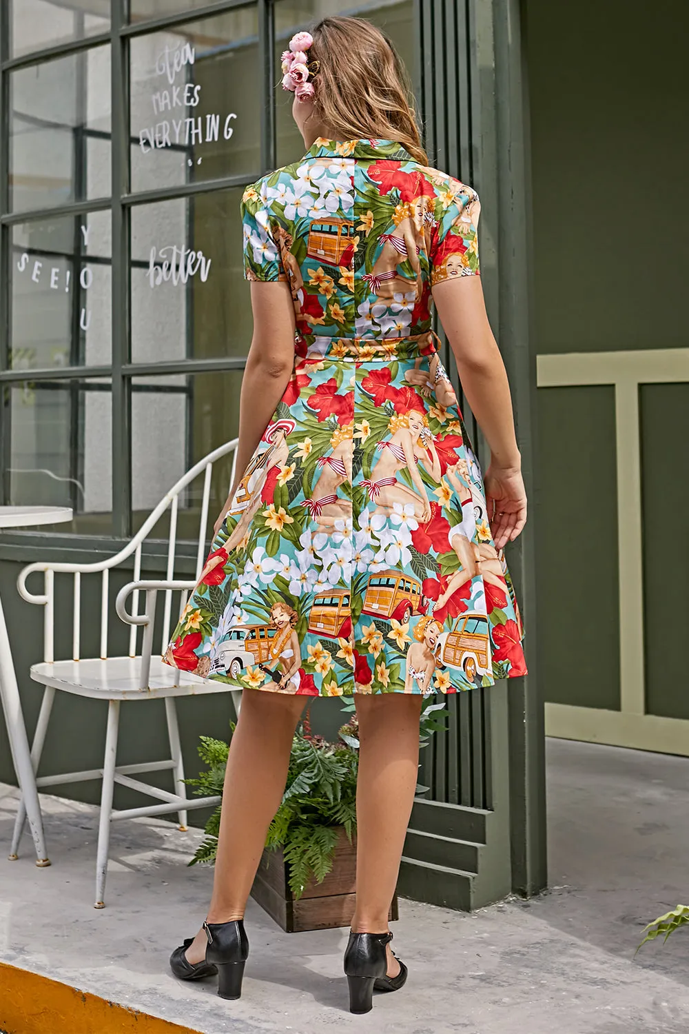 Vintage Lemon Print Vestiti Anni 50 Abito Swing